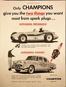 1955 Champion Spark Plugs Print Ad Indy 500 Bob Sweikert Checkered Flag - Picture 1 of 6