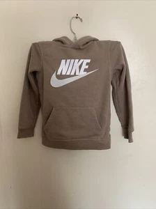 Nike Boy’s Tan Print Logo Hoodie Size Medium (5-6)Years With Kangaroo 🦘 Pocket  - Picture 1 of 6
