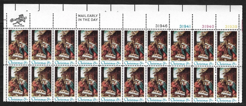 US 1414 - MNH Plate Block of 20.  Xmas - Nativity.  FREE SHIPPING - Image 1 of 1