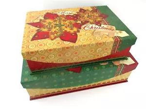 Punch Studio Merry Christmas Holiday Nesting Boxes with Flap Closure Set of 2 - Picture 1 of 9