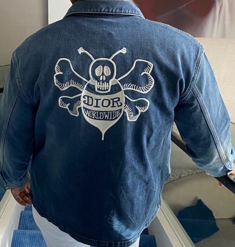 L@@K! Giacca camicia denim ricamata uomo TAGLIA 48 (M) DIOR x Shawn Stussy nuova con etichetta