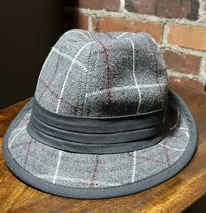 Ben Sherman Fedora Wool Blend Plaid Hat Logo Gray Lined Mens Size S - Picture 1 of 8