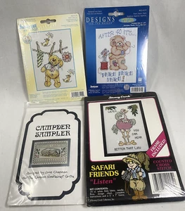 Set Of 4 Counted Cross Stitch Kits 2 Bears, Flamingo, & Homestead Patterns - Picture 1 of 10