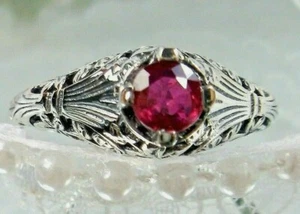 Ruby Ring, Simulated Gem, Sterling Floral Wedding jewelry (Custom) D154 - Picture 1 of 12