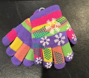 Kids Mittens - Sticky Fingers - Snowflake Purple Stripped Mittens 2-5 yrs - Picture 1 of 5