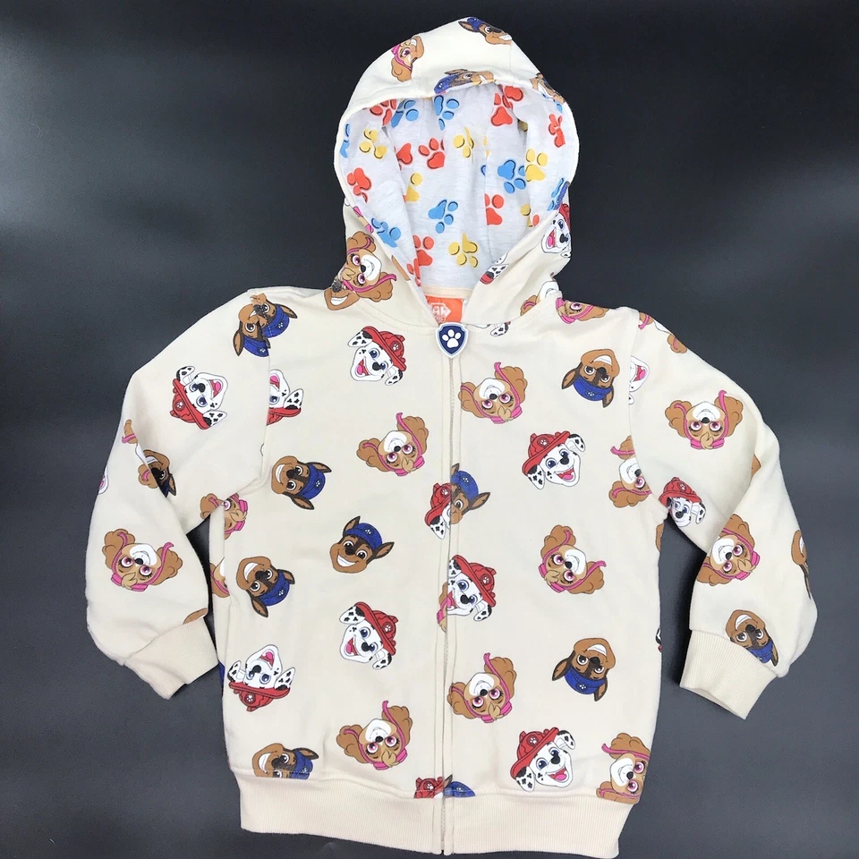 Paw Patrol 卫衣 连帽衫 儿童 棕褐色 带爪子巡逻印花 全拉链 尺寸 7 全新无标签 — 第 1/4 张图片