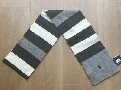 NUEVO CON ETIQUETAS Polo Ralph Lauren Para hombres Lana Cálida Bufanda Chaqueta Pequeño Poni - Rayas Gris Foto 1 de 4