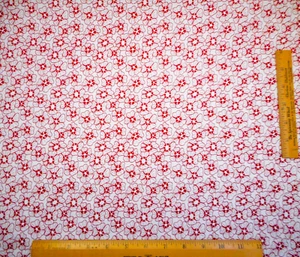 Quilt Fabric By Half-Yard Red White Outlined Floral on White Cotton Red Rooster - Picture 1 of 2