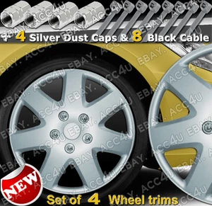 Set 4 Copricerchi Auto 15" Pollici 7 Raggi Coprimozzo Coprimozzo 8 Fascette - Foto 1 di 2