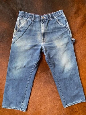 Pantalones de mezclilla vintage Craftsman Carpenter ~ SIN ETIQUETA ~ 34x26 ~ Sears sueltas con bigotes descoloridos Foto 1 de 4