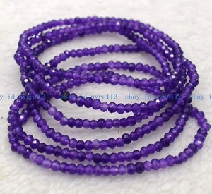Wholesale Lot 6 Pcs Natural Amethyst 2x4mm 7.5” Crystal Healing Stretch Bracelet - Picture 1 of 6