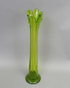 Mid Century Vintage Swung Slung Vase Green MCM Art Glass LE Smith Viking 15" - Picture 1 of 4