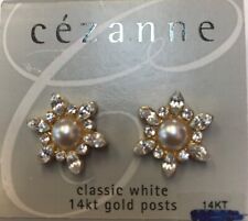 Cezanne, Pearl & CZ Stud Earrings With 14K Gold Post 6.6gr