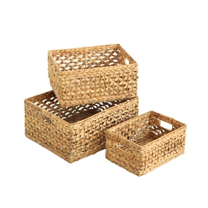 Eden Grace - Set of 3 Hand-Woven Wicker Baskets - Water Hyacinth, Nesting Sizes - Picture 1 of 5