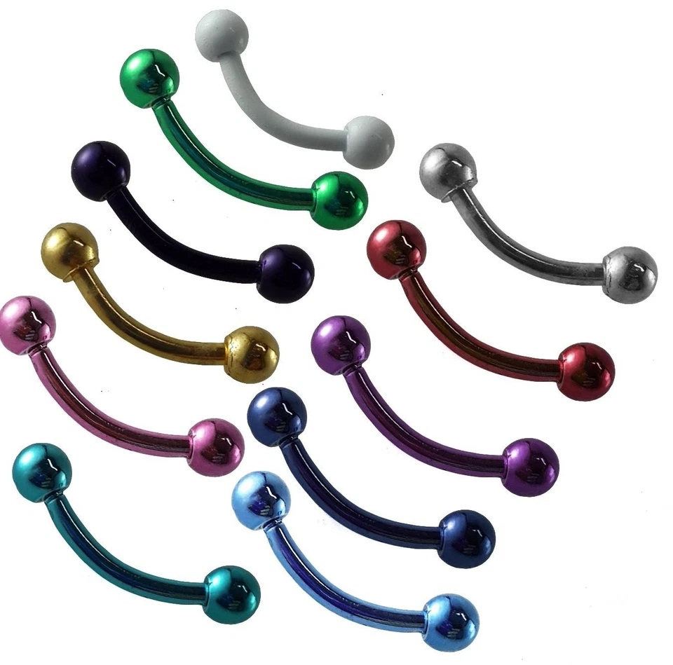 BAR BALL Eyebrow Piercing Ring CURVE Body Helix Banana Navel 316L Surgical Steel — 第 1/1 张图片