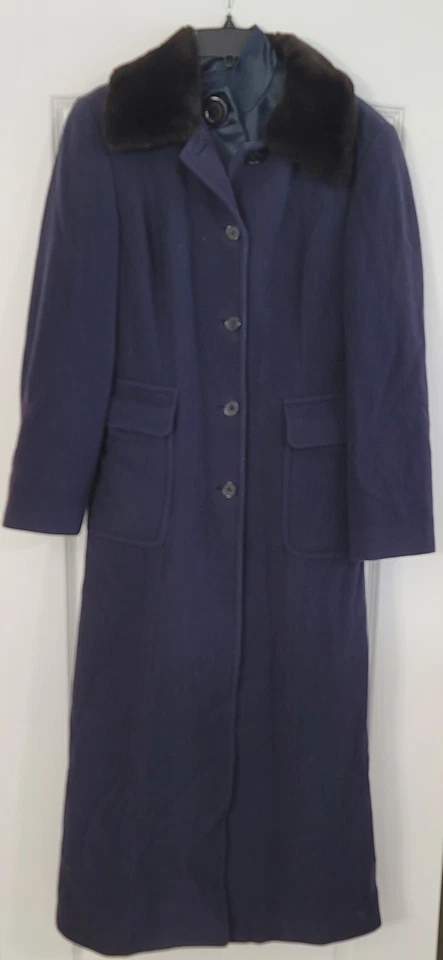 Gabardina larga de lana azul marino United Color of Benetton de colección cuello de piel sintética talla 6 Foto 1 de 4