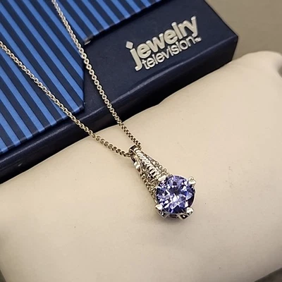 Collar colgante de tanzanita creado en laboratorio piedra púrpura plata de ley 925 17" JTV Foto 1 de 4