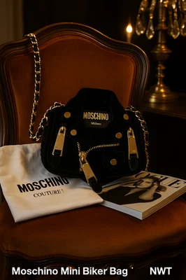 Moschino Mini Biker Bag Black Velvet Gold Hardware – Limited Edition Crossbody - Image 1 of 4