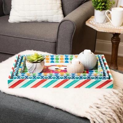 Northlight 3 Multicolored Vintage-Style Owl Wood Rectangular Serving Trays - Image 1 of 4