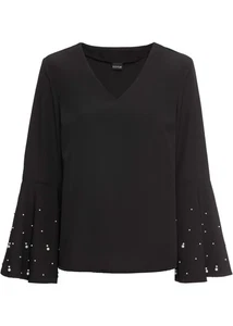 Blusa manga trompeta y cuentas T. 38 negra mujer blusa túnica nueva - Imagen 1 de 1