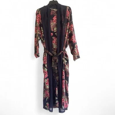 Bata Kimono Vintage Victorias Secret Etiqueta Dorada Satén Floral Paisley Cinturón Talla M Foto 1 de 4