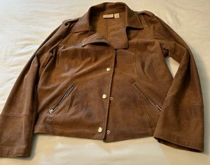 Chicos Sz 1 Distressed Brown Faux Leather Jacket - Picture 1 of 11