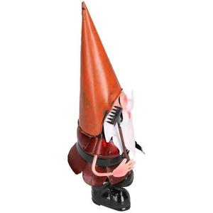 Gnome With Rake Garden Sculpture Ornament Statue Metal Decoration Home Lawn - Picture 1 of 4