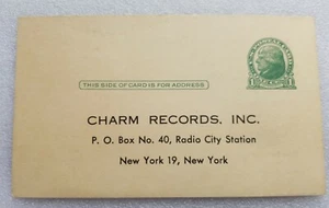 1c US Postal Card inutilizzata cartolina di risposta 1c Jefferson 1947 Charm Records New York - Foto 1 di 6