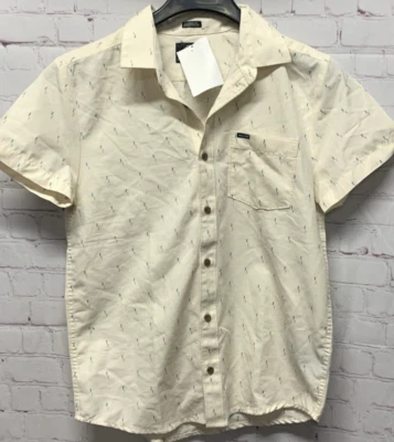 Volcom Small Men's Classic Fit Button Shirt Beige Print NEW - Image 1 of 4