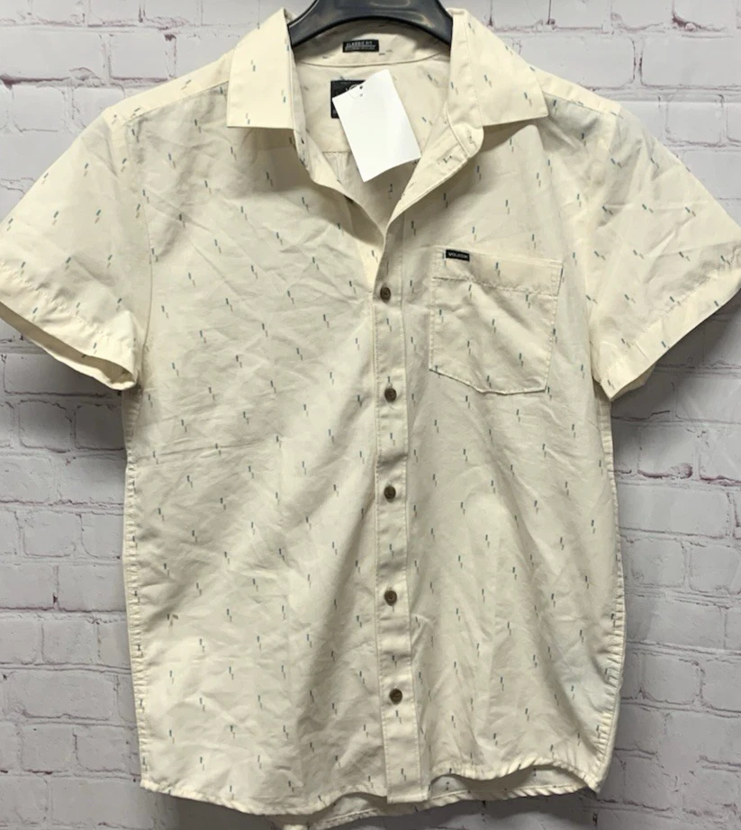 Volcom Small Men's Classic Fit Button Shirt Beige Print NEW - Image 1 of 4