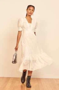 REFORMATION Ivory White Betsie Lace Detail Organic Cotton Midi Dress 8 US = M 🤍 - Picture 1 of 6