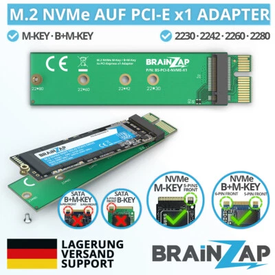 M.2 M2 NVMe SSD to PCI-E PCI-Express PCIe x1 Adapter Converter Card M, M+B Key - Image 1 of 4