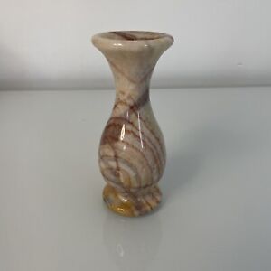 Vintage Onyx Marble Carved Natural Stone Bud Vase Neutral Earth Tones 5 x 2”