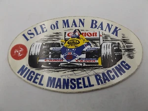 5.5" x 3" HAND SIGNED STICKER - NIGEL MANSELL - ISLE OF MAN BANK WILLIAMS F1 - Picture 1 of 2