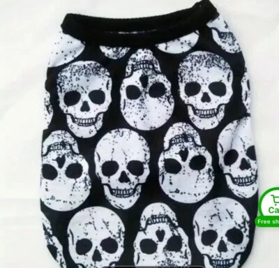 Dog T-shirt Apparel Black & White Skull Emo Shirt For  Small Dogs X-Large - Image 1 of 4