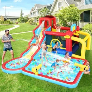 Inflatable Bounce House Kids Water Slide Park Splash Pool w/620W Blower Backyard - Picture 1 of 11