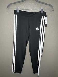 ADIDAS GIRLS Black Leggings w/White Stripes Size Large 14 NWT - Picture 1 of 2