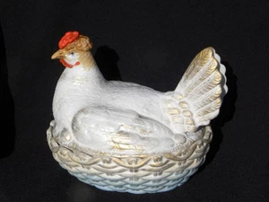 1880’s Staffordshire White/Gold Hen on Nest on Gold/White Blue Basket Egg Bowl - Picture 1 of 12