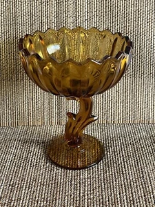Indiana Glas Bernstein Lotusblüte Standfuß Kompott Bonboniere Vintage - Bild 1 von 7