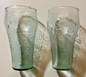 Vintage Coca Cola Libbey Green Glass - Set of 2 Glasses - Restaurant Ware EX! - Picture 1 of 10