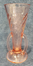 Vintage Imperial Pink Depression Glass Vase with a Twist and Handles READ