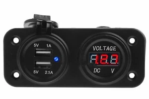 Marine 2-In-1 Waterproof DC 12V Dual USB Port Power Socket + LED Digital Voltage - Picture 1 of 4