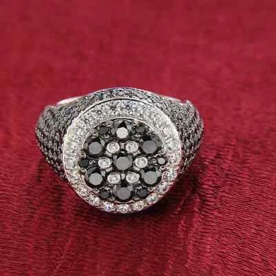 Alianza con racimo de diamantes negros simulados de 3 quilates para hombre enchapada en oro blanco de 14 k Foto 1 de 4