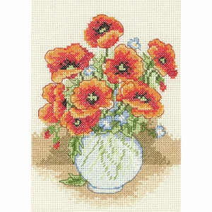 Anchor Counted Cross Stitch Starter Kit Poppy Vase: Flowers Beautiful Gift AK122 - Picture 1 of 5