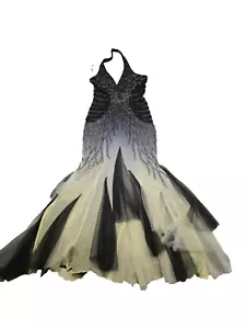 Vestido Jasz Couture By Adagio para mujer de seda de lujo con cuentas negro dorado talla 16 - Imagen 1 de 16