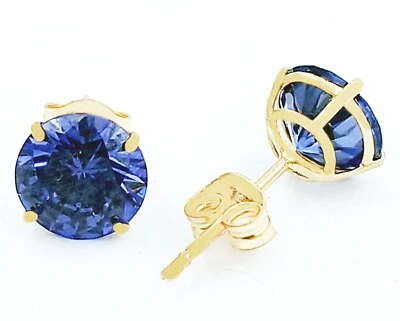 AAA TANZANITE 1.88 Cts STUD EARRINGS 14K SOLID YELLOW GOLD - Made in USA - NWT - Image 1 of 4