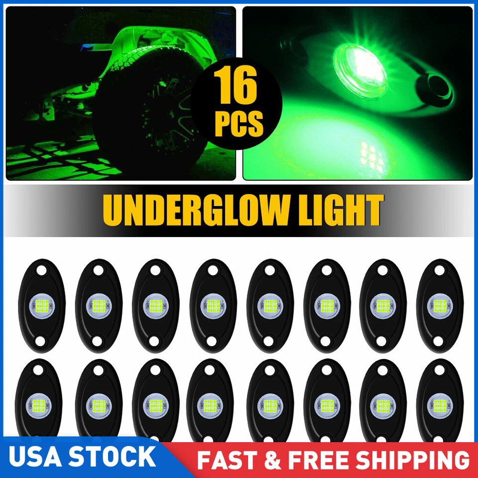 16X Waterproof LED Green Rock Lights Underglow Light Neon Decor For ATV UTV Car - Image 1 of 4