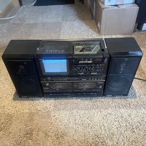 Yorx Vintage Ghettoblaster Dreifachkassette 1 tragbar 4,5"" TV Kassettenrekorder - Bild 1 von 12
