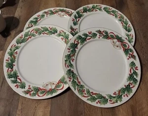 Christmas Salad Plates Sango Christmas Holly NOEL 1990 Set Of 4  - Picture 1 of 6
