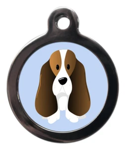 Etiqueta de identificación de mascotas ETIQUETA DE RAZA DIBUJOS ANIMADOS BASSET HOUND etiqueta 2 tallas - Imagen 1 de 2